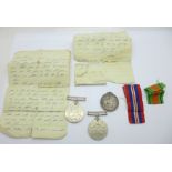 A WWI medal, SE-24116 Pte. A. Bridle A.V.C., a/f, and two WWII medals