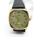 A 9ct gold cased Uno wristwatch, the case back bears inscription dated 1957, 27mm case