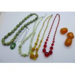 Vintage necklaces and three unmounted beads