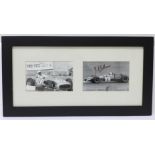 Two signed photographs in one frame; Sir Stirling Moss and Jack Brabham