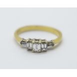 An 18ct gold, five stone diamond ring, 2.4g, M