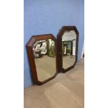 Two oak octagonal framed mirrors