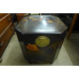 A Japanese painted and lacquered octagonal box