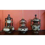 Three West German glazed pottery table lamps