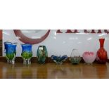 Seven pieces of glassware; including Murano, M'dina, Mary Gregory, etc.