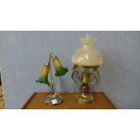An Art Nouveau style table lamp and one other table lamp