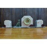 A French Art Deco marble clock garniture