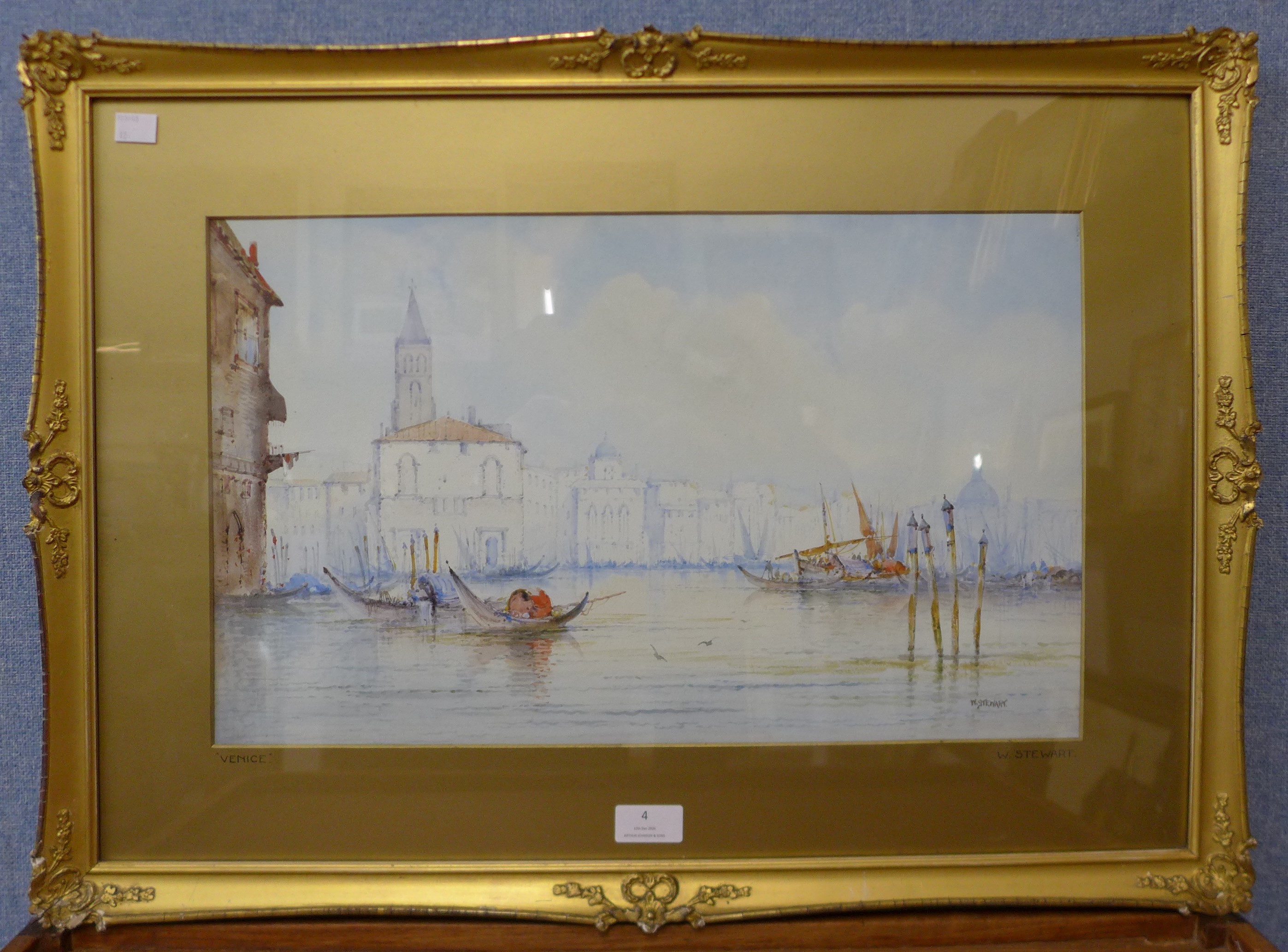 W. Stewart, Venice, watercolour, 30 x 50cms, framed - Bild 2 aus 3