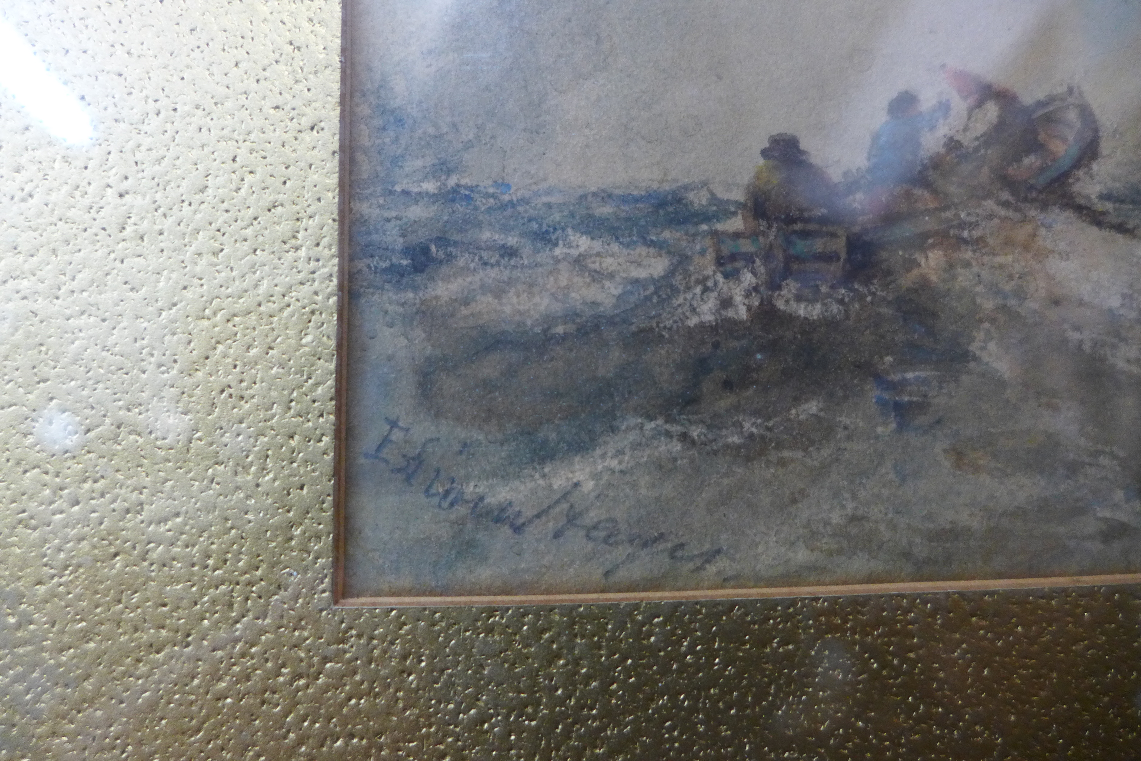 Edwin Hayes (1819-1904), boats in stormy seas, watercolour, 12 x 21cms, framed - Image 3 of 3