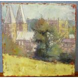 Susan Isaac, view of Southwell Minster, oil on canvas, 31 x 31cms, unframed
