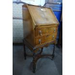 A Queen Anne style walnut barleytwist bureau de dame, 100cms h x 49cms w