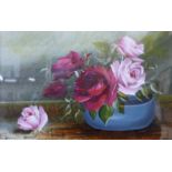 English School (early 20th Century), pair of still life's of flowers in bowls, oil and gouache on
