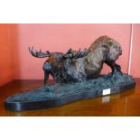 A cold painted bronze figure of a moose, on black marble plinth, 26cms h x 61cms w