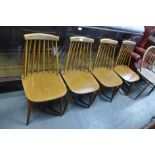 A set of four beech kitchen chairs