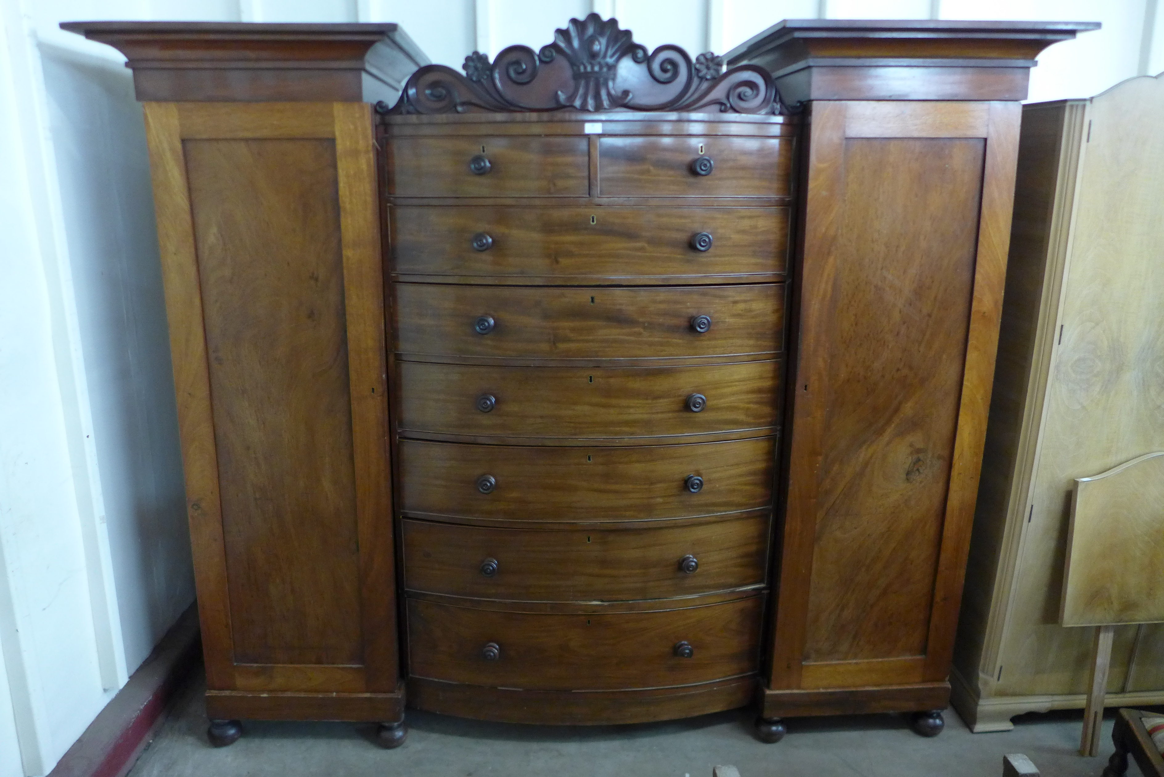 A Victorian mahogany combination breakfront wardrobe, 194cms h, 234cms w, 65cms d