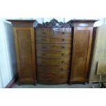 A Victorian mahogany combination breakfront wardrobe, 194cms h, 234cms w, 65cms d