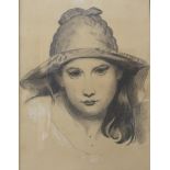 E.M. Houghton, portrait of a boy, pencil and charcoal, dated 1886, 38 x 28cms and another of a girl,
