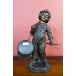 Aristide de Ranieri, bronzed spelter figural lamp in the form of a young boy and drum, 46cms h