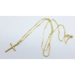 A 9ct gold chain and cross pendant, 1.7g