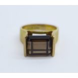 A 9ct gold and smoky quartz ring, 4.8g, J
