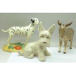 A Royal Doulton Dalmatian, a Beswick donkey and a Sylvac dog