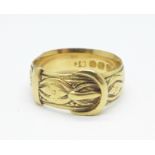 A Victorian 18ct gold buckle ring, Chester 1890, 5.7g, L