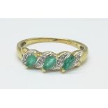 A 9ct gold, emerald and diamond ring, 2.5g, V