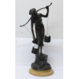 A Paul Ludwig Kowalczewski Art Nouveau bronze sculpture of a scantily dressed maiden carrying two