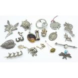 A collection of brooches and pendants, horseshoe brooch a/f