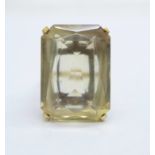 A 9ct gold and topaz ring, 7.4g, M, stone 16mm x 21mm