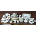 A collection of Royal Albert Old Country Roses tea and dinnerware, 3 trinket pieces, place mats,