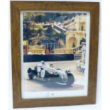 A framed photograph of Sir Stirling Moss with mounted autograph