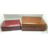 Two leather jewellery cases, one stamped 'Genuine Calf Leather, made in Italy by Hand' and with gilt