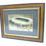 A framed photograph of Wembley Stadium, signed by Gordon Banks