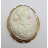 A 9ct gold mounted cameo brooch, 15.3g, width 38mm