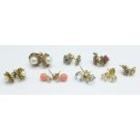 Eight pairs of 9ct gold earrings