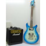 A Jay Turser electric guitar with Marshall MG Series '10CD' amplifier and a Kinsman guitar case