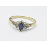 A 9ct gold, sapphire and diamond ring, 1.4g, P