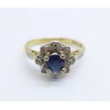 An 18ct gold, sapphire and diamond cluster ring, 3.1g, I