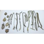 Six silver fobs, three Albertinas, a silver Albert and other watch chains, weight of silver 95g