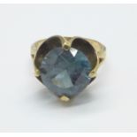 A 9ct gold, blue stone ring, 6.3g, Q, a/f