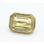 A yellow metal mounted citrine brooch, (repaired)