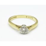 An 18ct gold and diamond solitaire ring, 2.4g, K, 0.25carat diamond weight