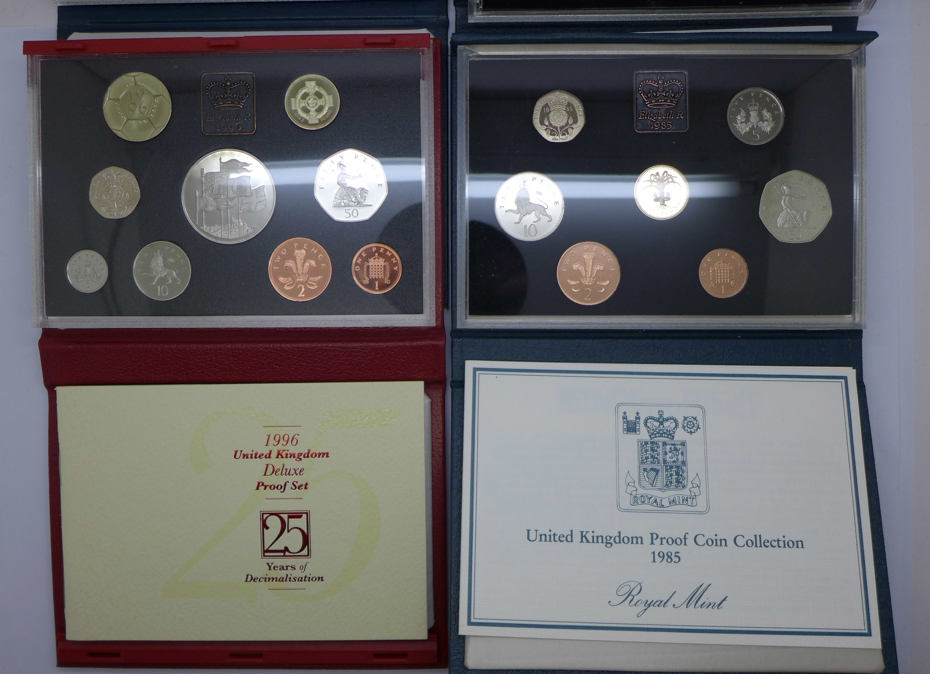 Four Royal Mint proof coin sets, 1985, 1986, 1996 Deluxe 25 years of Decimalisation and 1997 - Image 3 of 3