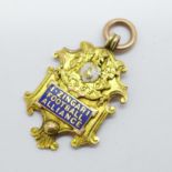 A 9ct gold and enamel football fob medal, I-Zingari Football Alliance, - 'Second Division 1922-23,