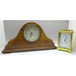 A Bayard 8-day French carriage clock and a wooden mantel clock