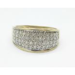 A 9ct gold and fifty-two diamond pave set ring, 3g, P