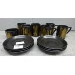 A set of Phoenix Portmeirion pottery comprising six mugs (one a/f), a sugar dish and six plates **