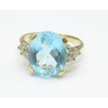 A 9ct gold, blue and white stone ring, 3.2g, P