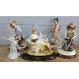 Six figures; Nao herons x2, Neapolitan style figures x3 and an oriental figure